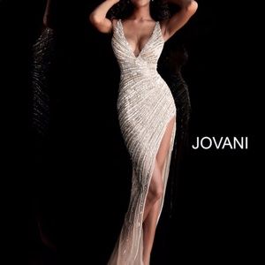 JOVANI 63405 Assymetrical beaded illusion gown